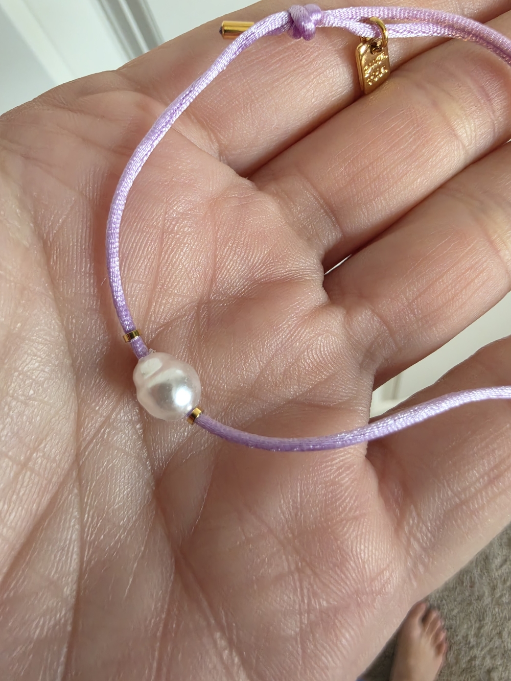 Pura Vida Lilac Cord Bracelet with Pearl and Gold Accents nwot